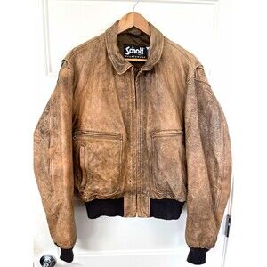 Vtg 80s Schott Sportswear 275 Leather Bomber Jacket Distressed Size 50 USA Made